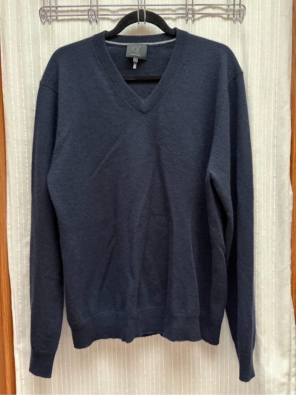 Qi Cashmere Men's 100% Cashmere V-Neck Sweater Size XL Blue